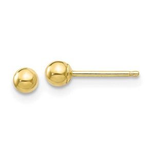 Real 10K Yellow Gold Round Ball Post Stud Earrings 3mm